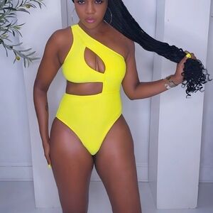 Vibrant Yellow One-Shoulder Swimsuit